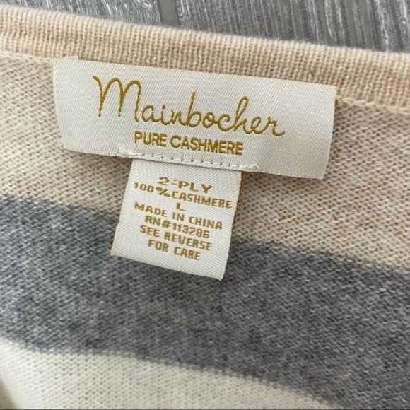 mainbocher pure cashmere sweater quarter button striped long sleeve shirt large - Picture 5 of 5